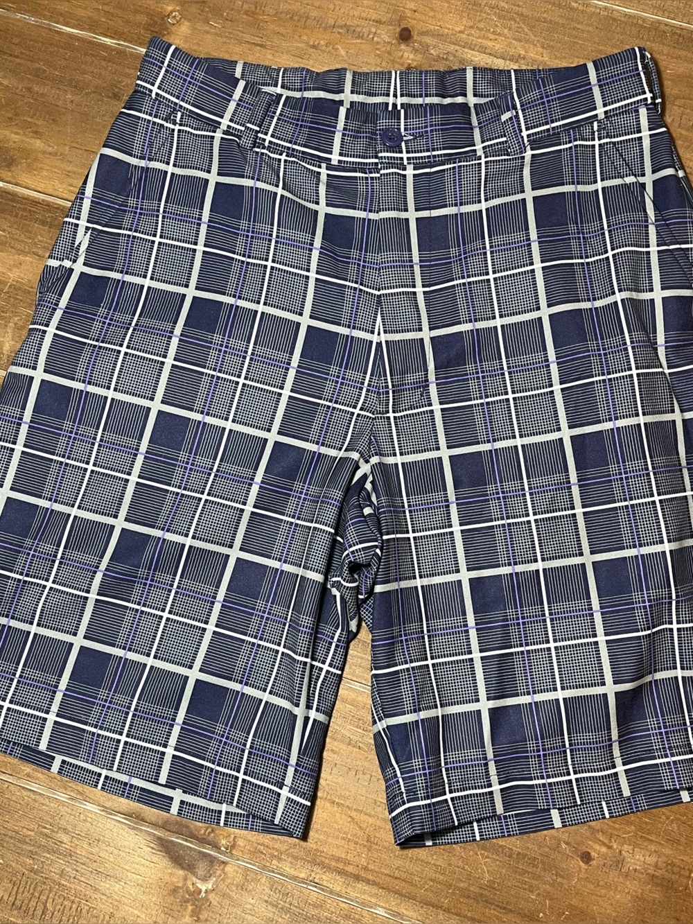 Pebble Beach Navy & White Windowpane Plaid Chinos